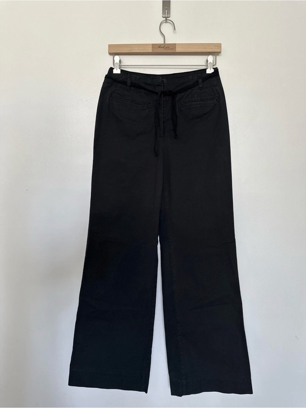 MAEVE Anthropologie women Chino Pants Size 8 (27X31.5) Black Wide Leg flat front